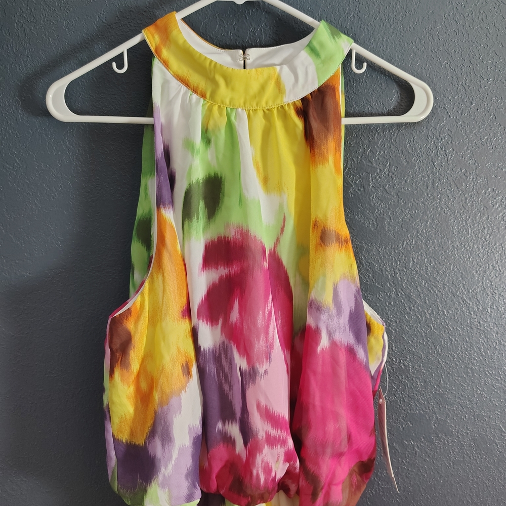 Donna Ricco Colorful Floral High Neck Line Sleeveless Tiered  Dress - Picture 2 of 14